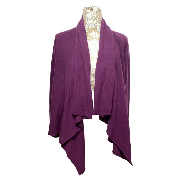 Lord & Taylor 100% Cashmere Purple Waterfall Shawl Cardigan Sz L Petite - Picture 2 of 10